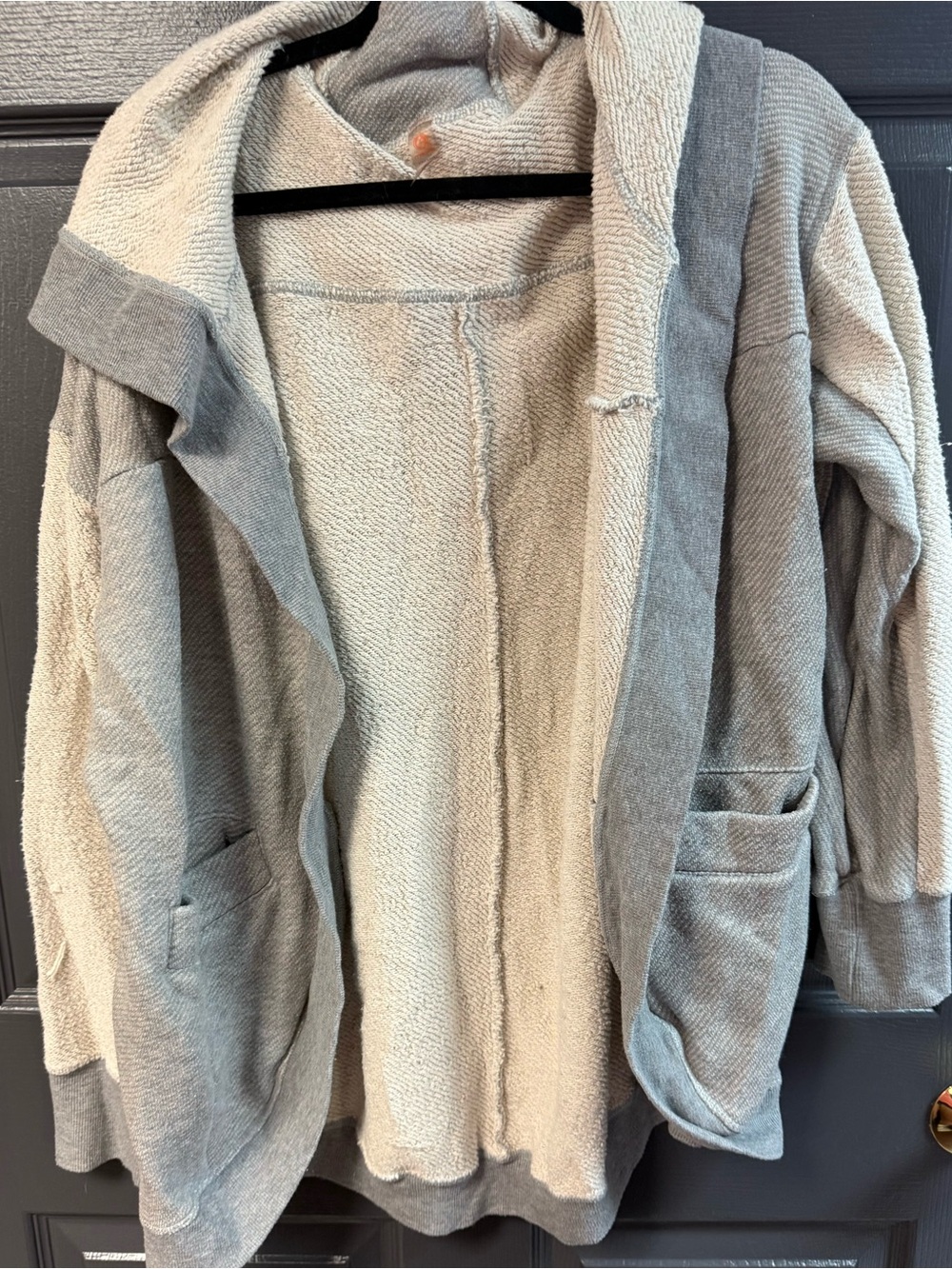 Mono B Two-Tone Gray Hooded Open-Front Cardigan Jacket